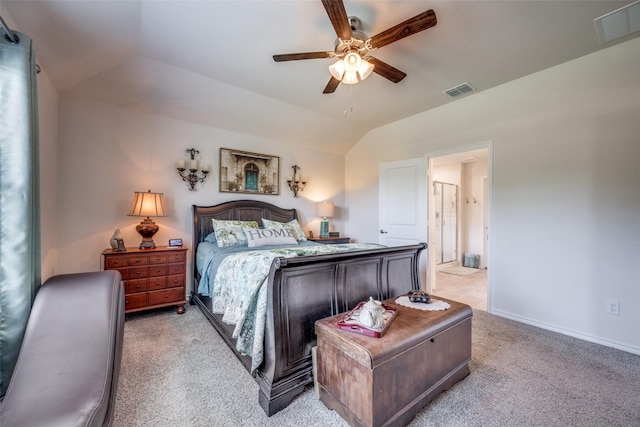 525 Brandy Ln, Tom Bean, TX 75489 - bedroom with light carpet, lofted ceiling, baseboards, and a ceiling fan