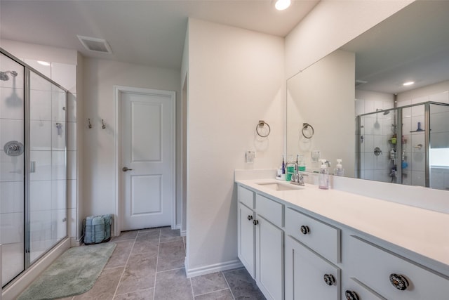525 Brandy Ln, Tom Bean, TX 75489 - full bathroom featuring vanity, a shower stall, baseboards, and recessed lighting