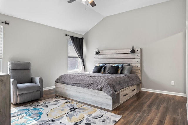 1433 Wind Dancer Trl, Fort Worth, TX 76131 - bedroom with lofted ceiling, wood finished floors, baseboards, and a ceiling fan