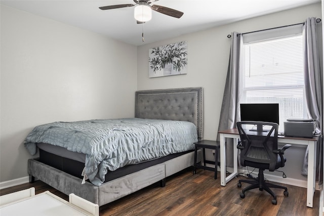 1433 Wind Dancer Trl, Fort Worth, TX 76131 - bedroom with wood finished floors, baseboards, a ceiling fan, and an office area