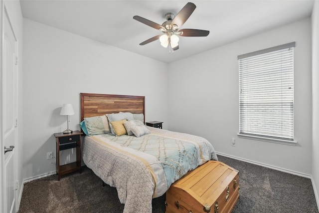 11512 Starlight Ranch Trl, Fort Worth, TX 76052 - bedroom with dark carpet, multiple windows, baseboards, and a ceiling fan
