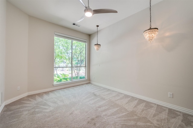 805 Cross Ln, Southlake, TX 76092 - empty room featuring a chandelier, carpet floors, baseboards, and ceiling fan