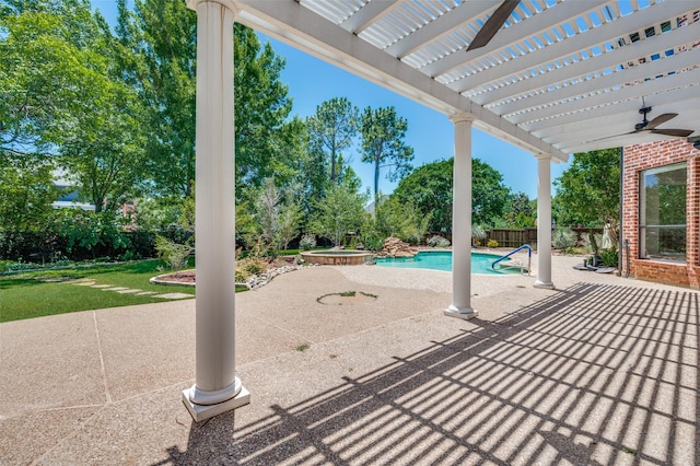 805 Cross Ln, Southlake, TX 76092 - view of patio / terrace with a pergola, a ceiling fan, and an outdoor pool
