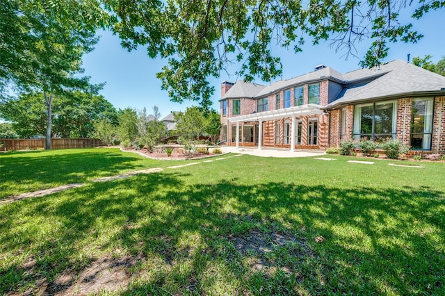 805 Cross Ln, Southlake, TX 76092 - back of house featuring brick siding, a patio area, a pergola, and a chimney