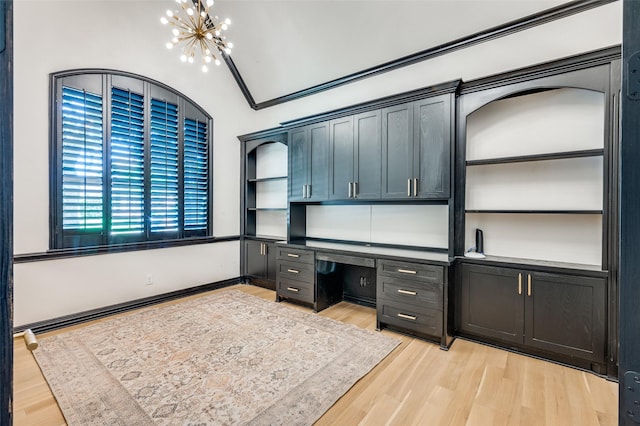 805 Cross Ln, Southlake, TX 76092 - unfurnished office featuring a chandelier, light wood-style floors, and built in desk