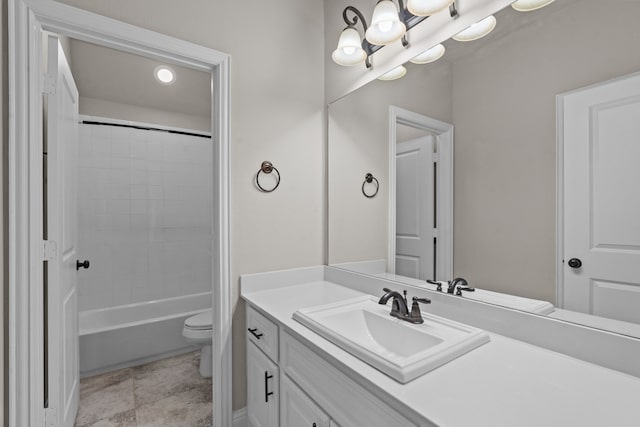 7913 Heritage Palms Trl, Mckinney, TX 75070 - full bathroom featuring vanity, toilet, a chandelier, and shower / bathtub combination