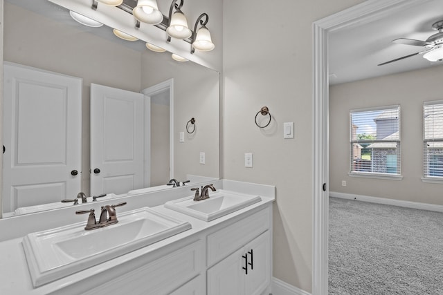 7913 Heritage Palms Trl, Mckinney, TX 75070 - full bathroom featuring double vanity, a ceiling fan, and baseboards