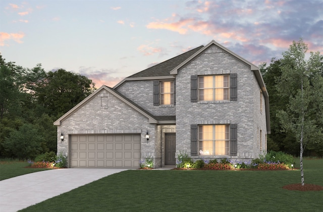 3105 Patrinia St, Royse City, TX 75189 - view of front of home featuring brick siding, concrete driveway, a front yard, and an attached garage