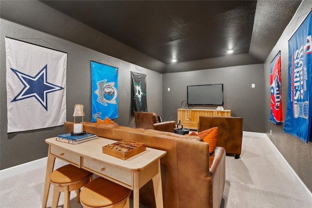 3105 Patrinia St, Royse City, TX 75189 - home theater with carpet flooring, a textured wall, and baseboards
