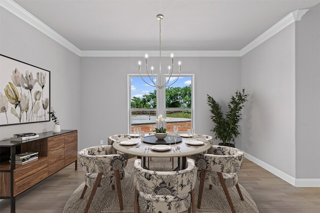 833 Haley, Springtown, TX 76082 - dining area with light wood-type flooring, a chandelier, crown molding, and baseboards