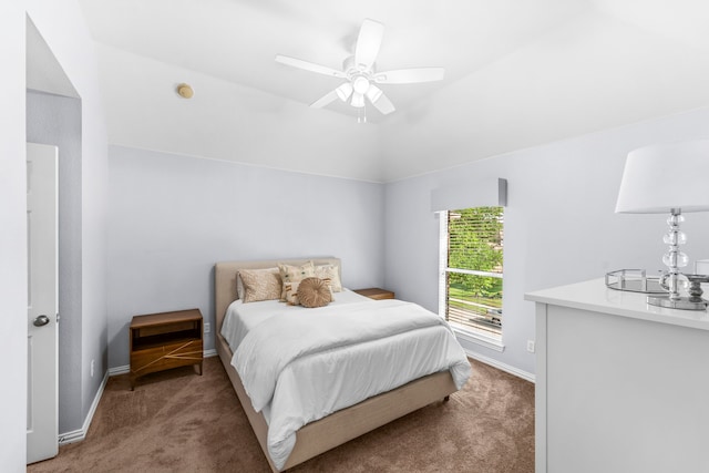 15372 Mountain View Ln, Frisco, TX 75035 - carpeted bedroom with baseboards, lofted ceiling, and ceiling fan
