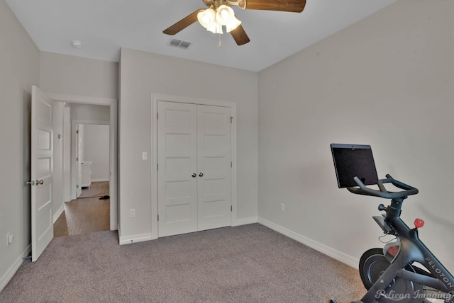 2087 Sand Crest Dr, Shreveport, LA 71118 - workout area featuring ceiling fan, carpet flooring, and baseboards