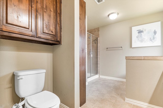 3007 Glenwood Ct, Aubrey, TX 76227 - full bath featuring toilet, a shower stall, tile patterned floors, and baseboards
