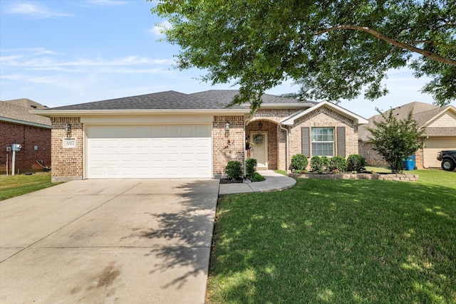 3007 Glenwood Ct, Aubrey, TX 76227 - view of front of house featuring brick siding, a garage, driveway, and a front lawn
