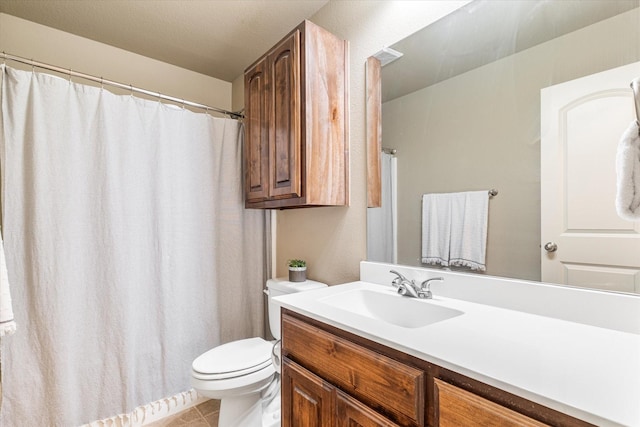 3007 Glenwood Ct, Aubrey, TX 76227 - full bathroom with vanity, toilet, tile patterned floors, and curtained shower