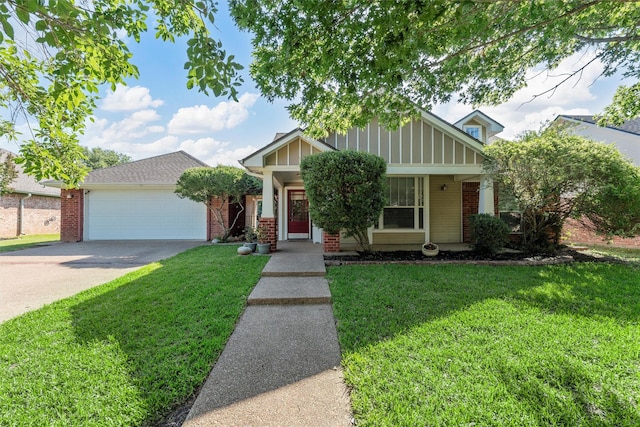 10513 Rayburn Way, Waco, TX 76708 - view of front of house with brick siding, driveway, a front yard, and a garage