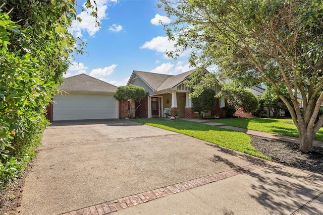 10513 Rayburn Way, Waco, TX 76708 - craftsman-style house featuring brick siding, concrete driveway, a front yard, and a garage