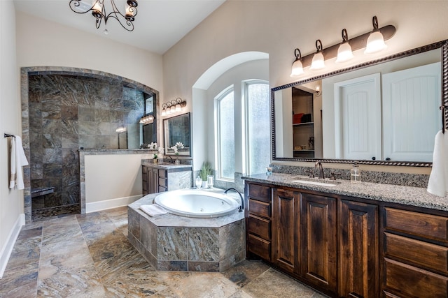 4540 Honeyvine Ln, Prosper, TX 75078 - bathroom featuring a walk in shower, a bath, and two vanities