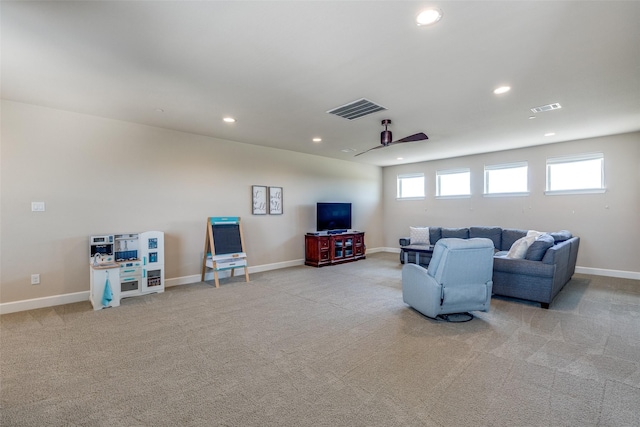4540 Honeyvine Ln, Prosper, TX 75078 - living room featuring recessed lighting, light carpet, and baseboards