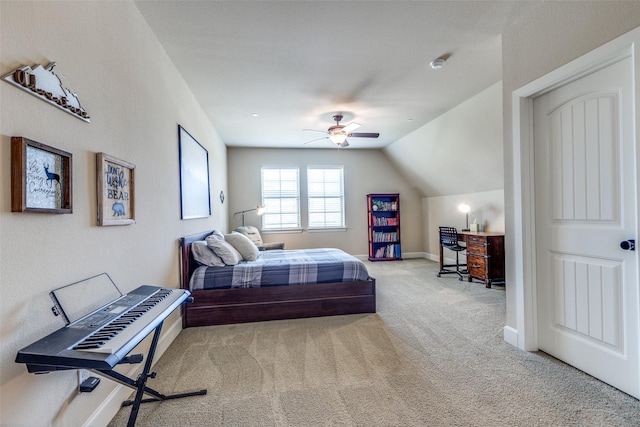 4540 Honeyvine Ln, Prosper, TX 75078 - bedroom featuring carpet flooring, vaulted ceiling, baseboards, and ceiling fan