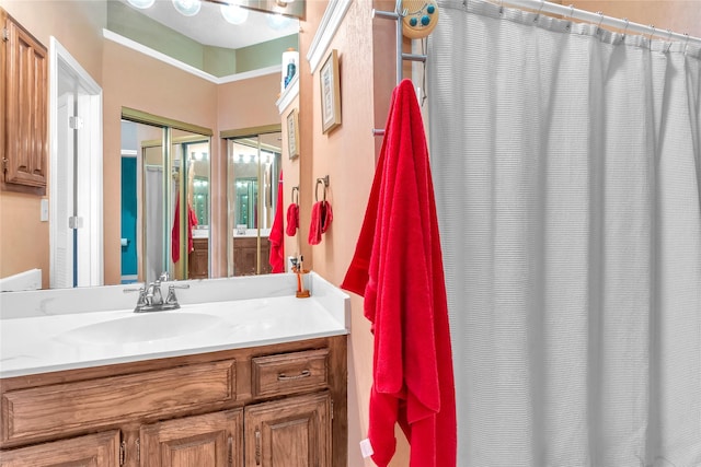 2135 Rose Cliff Ln, Carrollton, TX 75007 - bathroom featuring vanity and a shower with shower curtain