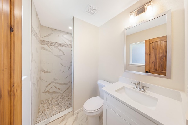 4107 Highland Rd, Melissa, TX 75454 - full bath featuring marble finish floors, vanity, toilet, and a marble finish shower