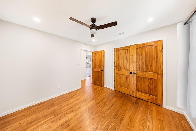 4107 Highland Rd, Melissa, TX 75454 - unfurnished bedroom featuring light wood finished floors, baseboards, ceiling fan, and recessed lighting