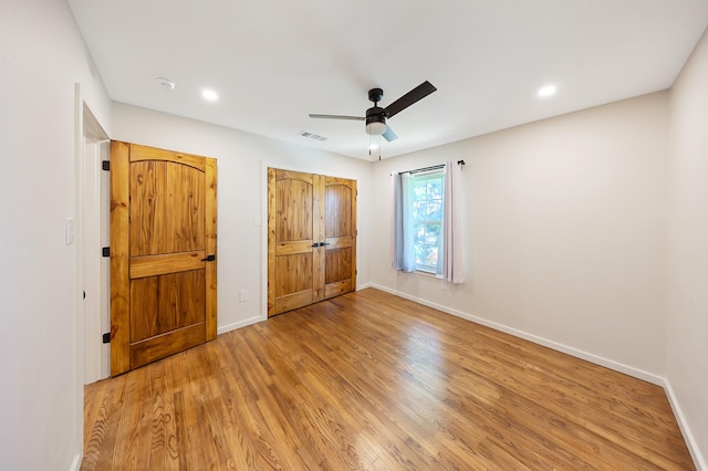 4107 Highland Rd, Melissa, TX 75454 - unfurnished bedroom featuring light wood-style floors, baseboards, recessed lighting, a ceiling fan, and a closet