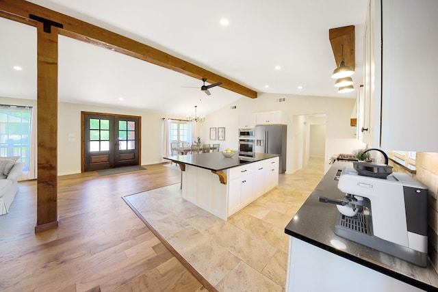 4107 Highland Rd, Melissa, TX 75454 - kitchen with stainless steel appliances, dark countertops, white cabinetry, a center island, and recessed lighting