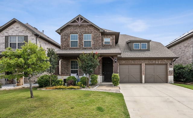 3740 Holly Brook Dr, Fort Worth, TX 76244 - view of front of property with brick siding, roof with shingles, a front yard, driveway, and an attached garage