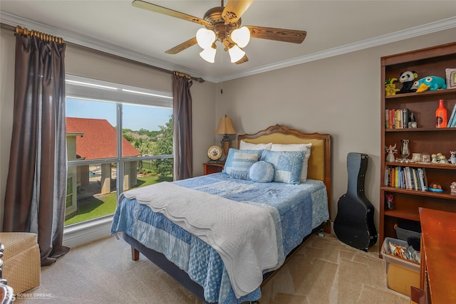 609 Enchanted Ln, Bossier City, LA 71111 - carpeted bedroom featuring ornamental molding and a ceiling fan