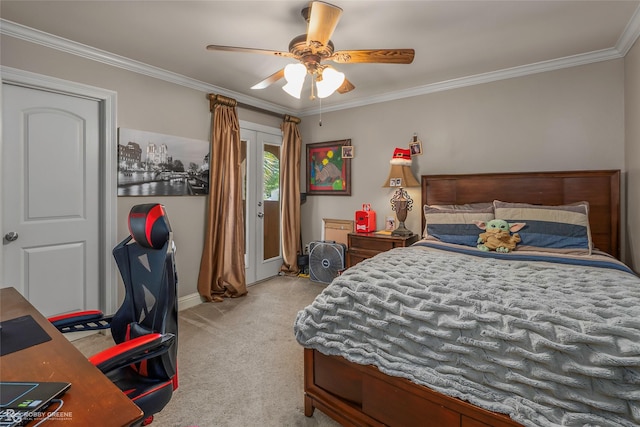 609 Enchanted Ln, Bossier City, LA 71111 - carpeted bedroom with crown molding, baseboards, ceiling fan, and an office area