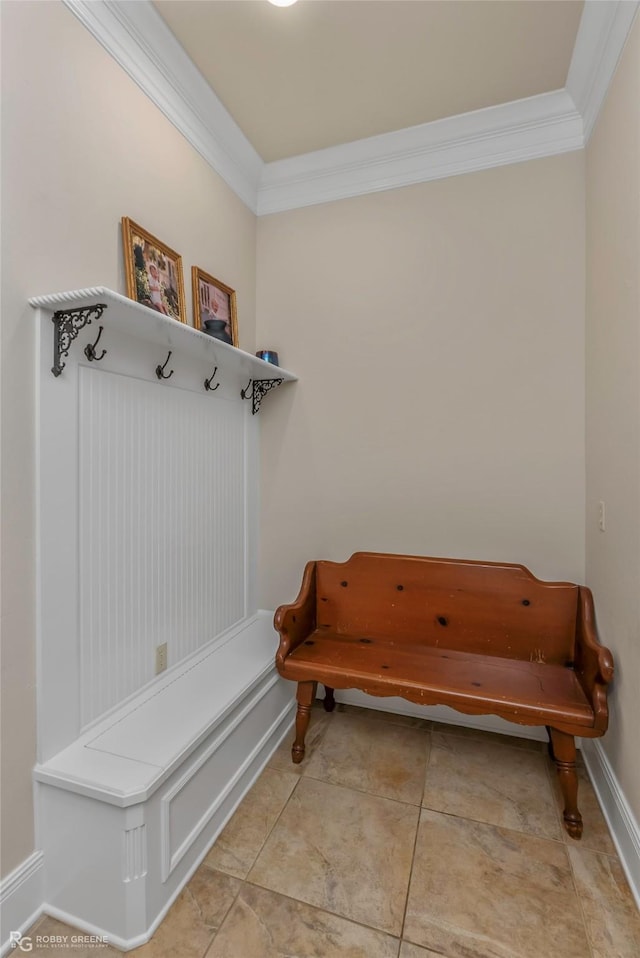 609 Enchanted Ln, Bossier City, LA 71111 - mudroom with crown molding, light tile patterned flooring, and baseboards