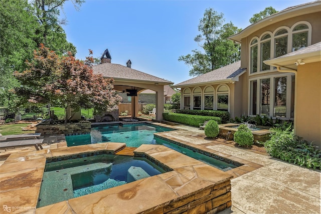 609 Enchanted Ln, Bossier City, LA 71111 - view of pool featuring an in-ground hot tub, a gazebo, a patio area, and ceiling fan