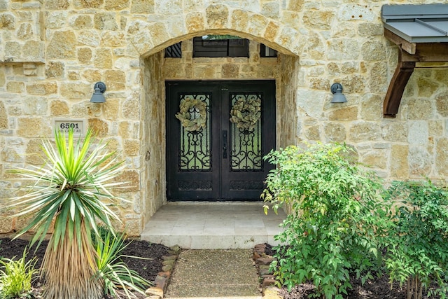 6501 Hillcrest Rd, Flower Mound, TX 75022 - entrance to property with stone siding and french doors