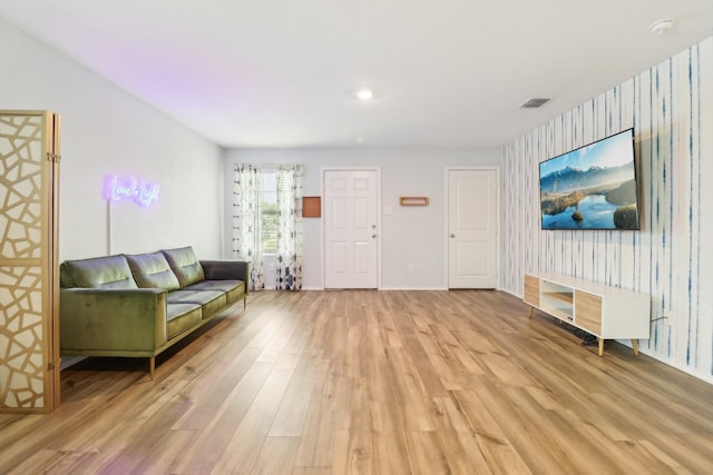 5431 Longshadow Dr, Princeton, TX 75407 - living area with wallpapered walls, light wood-style flooring, baseboards, and recessed lighting