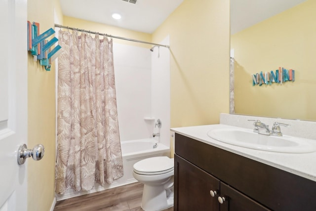 5431 Longshadow Dr, Princeton, TX 75407 - full bath featuring vanity, toilet, wood finished floors, and shower / bathtub combination with curtain