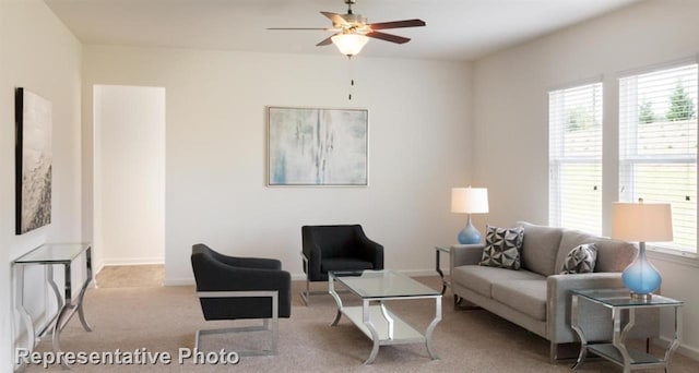 4924 Mccoy, Fort Worth, TX 76179 - carpeted living area with a ceiling fan and baseboards