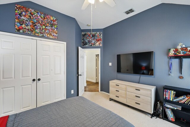 4516 Ridgepointe Dr, The Colony, TX 75056 - bedroom featuring carpet flooring, baseboards, vaulted ceiling, and a ceiling fan