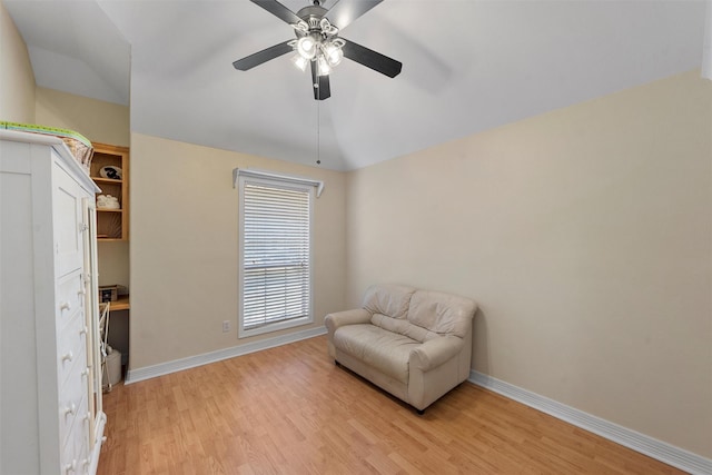 621 S Ruidoso Downs Dr, Robinson, TX 76706 - living area featuring light wood-style flooring, a ceiling fan, baseboards, and vaulted ceiling