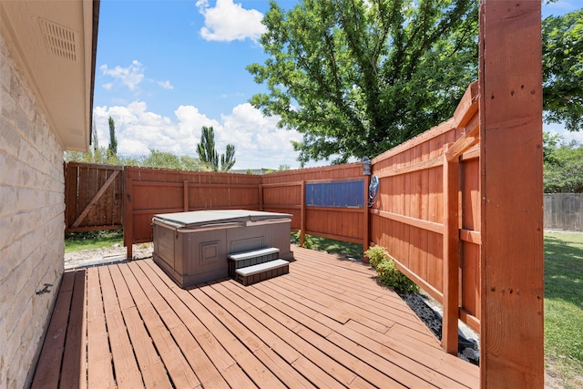 621 S Ruidoso Downs Dr, Robinson, TX 76706 - wooden terrace with a hot tub and a fenced backyard