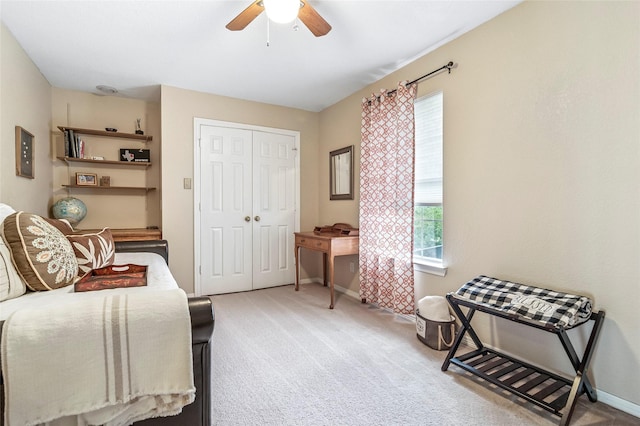 1418 Harmony Ln, Carrollton, TX 75006 - bedroom with a closet, carpet floors, baseboards, and ceiling fan