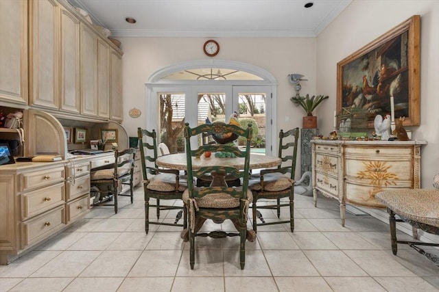 1708 Deepdale Dr, Westover Hills, TX 76107 - dining area with light tile patterned floors and ornamental molding