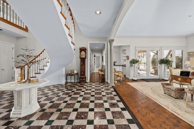 1708 Deepdale Dr, Westover Hills, TX 76107 - foyer entrance featuring stairs and ornate columns