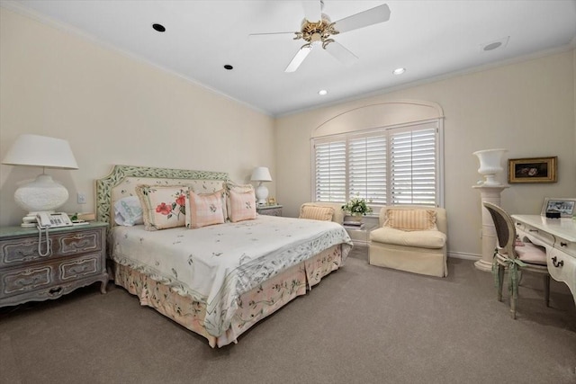 1708 Deepdale Dr, Westover Hills, TX 76107 - carpeted bedroom with ornamental molding, recessed lighting, ceiling fan, and baseboards