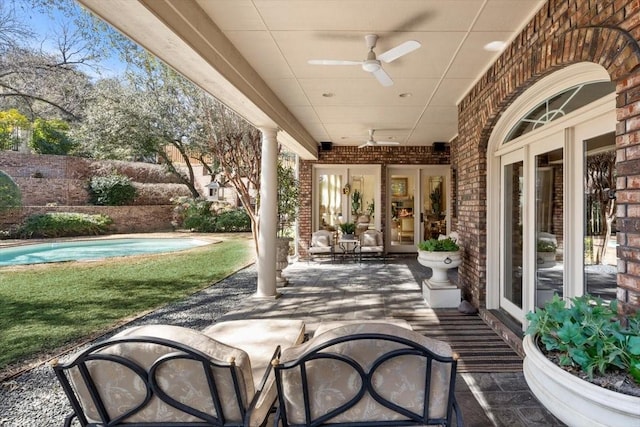 1708 Deepdale Dr, Westover Hills, TX 76107 - view of patio featuring a ceiling fan and french doors