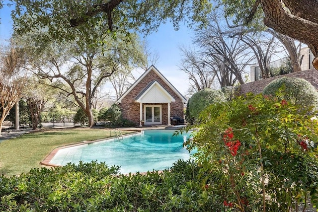 1708 Deepdale Dr, Westover Hills, TX 76107 - swimming pool featuring french doors and a yard