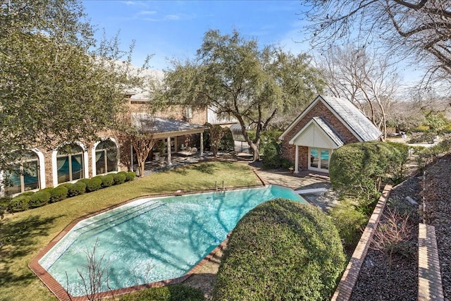 1708 Deepdale Dr, Westover Hills, TX 76107 - swimming pool featuring a lawn, french doors, and a patio area