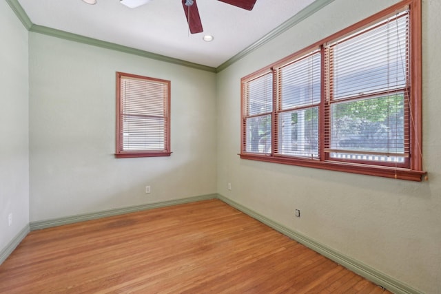 3804 Mattison Ave, Fort Worth, TX 76107 - spare room featuring plenty of natural light, crown molding, light wood finished floors, a ceiling fan, and recessed lighting