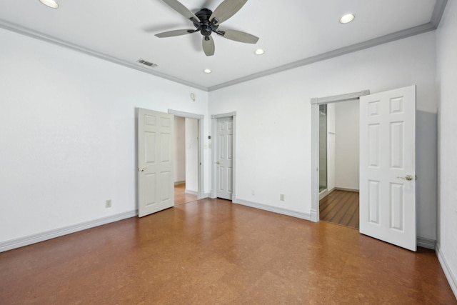 3804 Mattison Ave, Fort Worth, TX 76107 - unfurnished bedroom featuring ornamental molding, recessed lighting, and ceiling fan